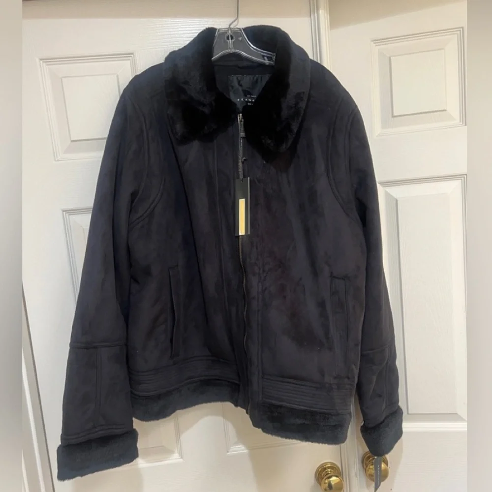 Sean John Mens Black Shearling Lining Suede Leather Coat winter Jacket Size 3XL